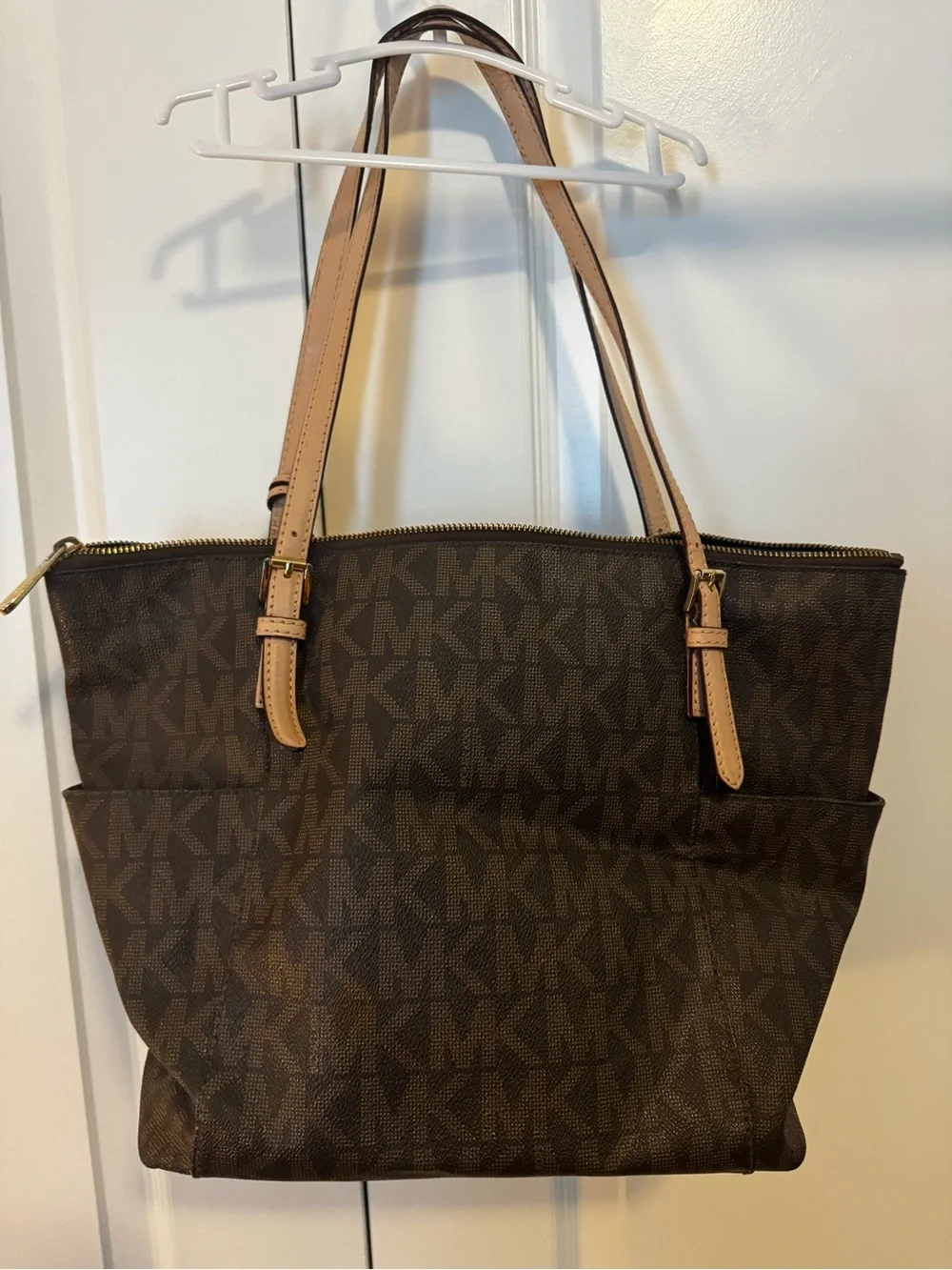 Michael Kors Brown Signature Canvas Tote with Tan Leather Straps